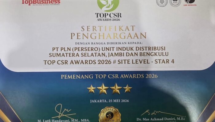 PLN UID S2JB Raih TOP CSR Awards 2026 Star 4, Program EV Support Cetak SDM Kendaraan Listrik dan Dukung Transisi Energi