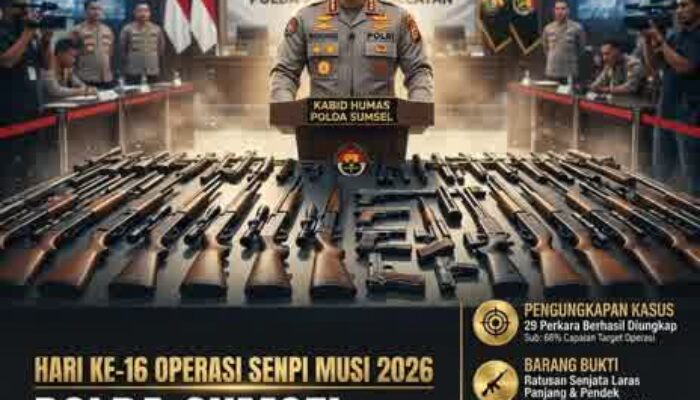 Polda Sumsel Ungkap 29 Kasus hingga Hari ke-16 Operasi Senpi Musi 2026, Ratusan Senpi Ilegal Diamankan